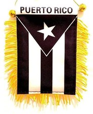 Puerto Rico Black White Window Hanging Flag - Mirror Double - Rear View