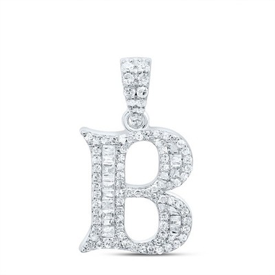 10k Weißgold 1,93g 0,33ctw Natürlicher Diamant Initiale ''B'' Anhänger Baguette Charm