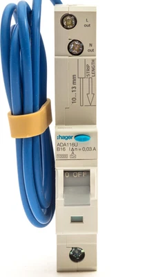 HAGER 16 AMP 16A B16 CURVE B 10kA 30mA RCBO TYPE A ADA116U 104533