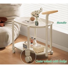 Mobile End Table 2 Tier Side Cabinet W Handle Storage Rack Wheel Utility Cart