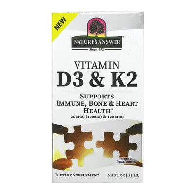 2 X Nature's Answer, Vitamin D3 & K2, 25 mcg (1,000 IU) & 120 mcg, 0-Worldwide