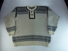 Norweger Pullover Pulli Herren M Wollmischung Creme Grau Gemustert Knebel