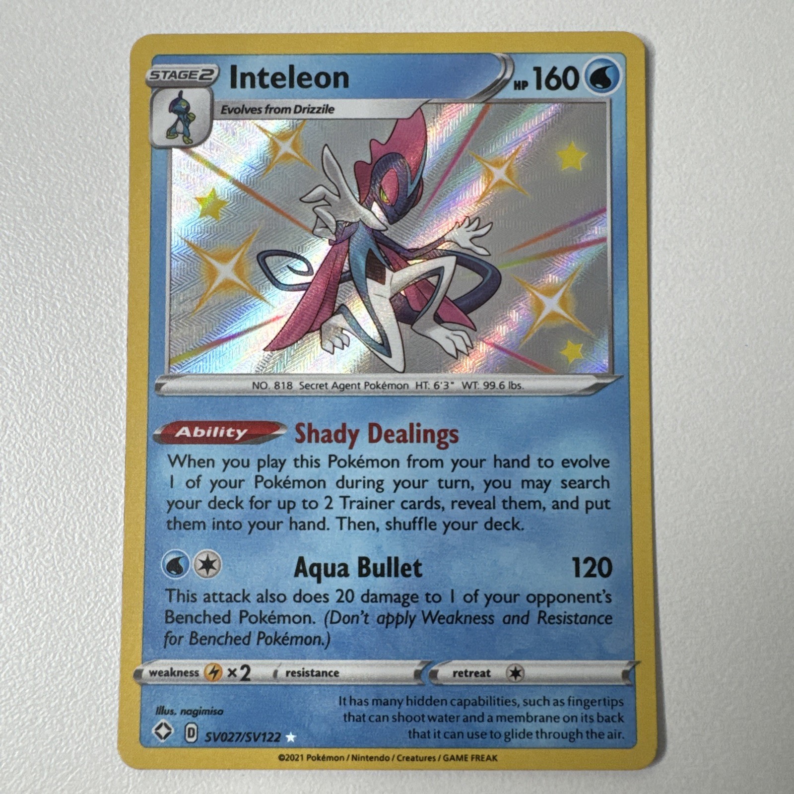 Pokémon TCG Inteleon SV027/SV122 Shining Fates: Shiny Vault Holo Near Mint