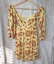 XS Urban Outfitters Off the Shoulder Yellow Orange Brown Floral Mini Dress