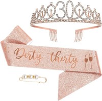 Dirty Thirty 30. Geburtstags Tiara, Geburtstags-Krone SchäRpe Set, Deko 30
