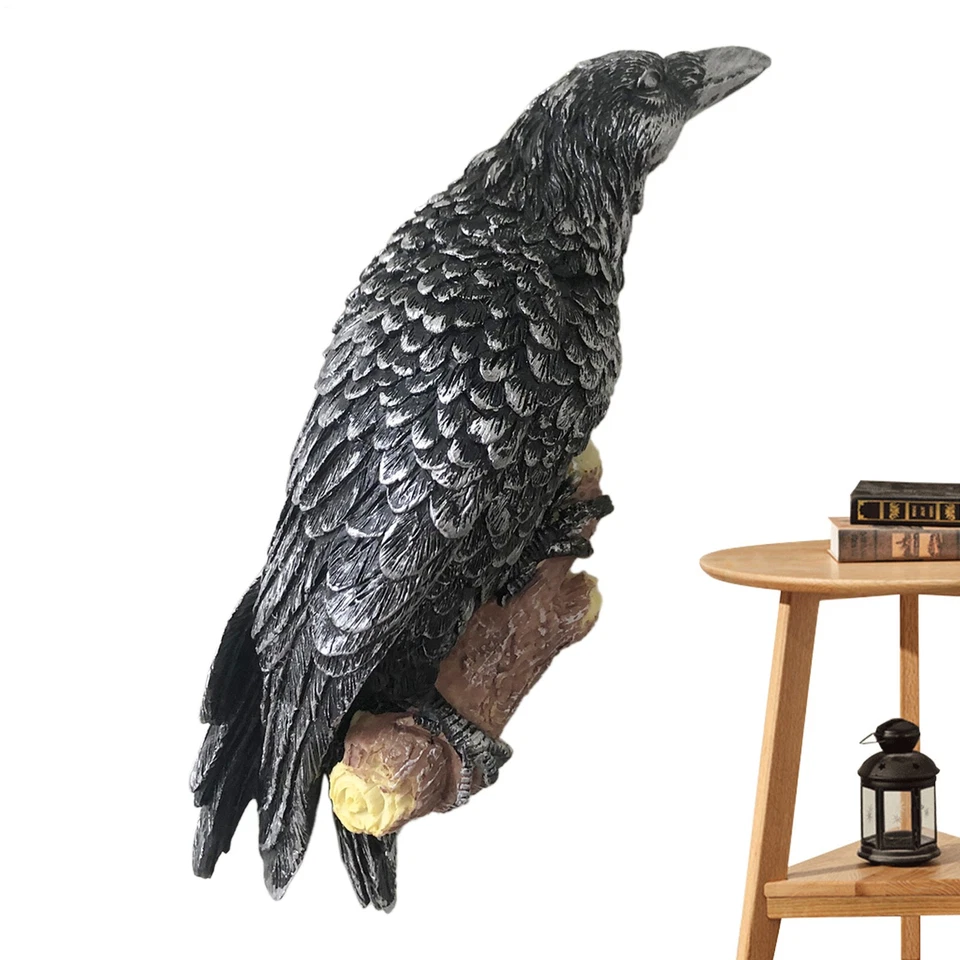 Escultura de pared de perca de cuervo de pie negro adornos de jardín estatuas de cuervo de resina Foto 2 de 4