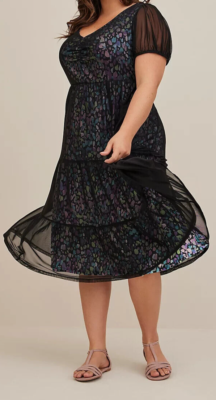 mesh tiered midi dress Goddiva Embroidered Mesh Tiered Midi Dress