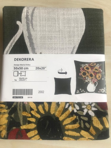 Ikea Dekorera Cushion Cover Sunflower Vase Green Reversible 50x50cm NEW
