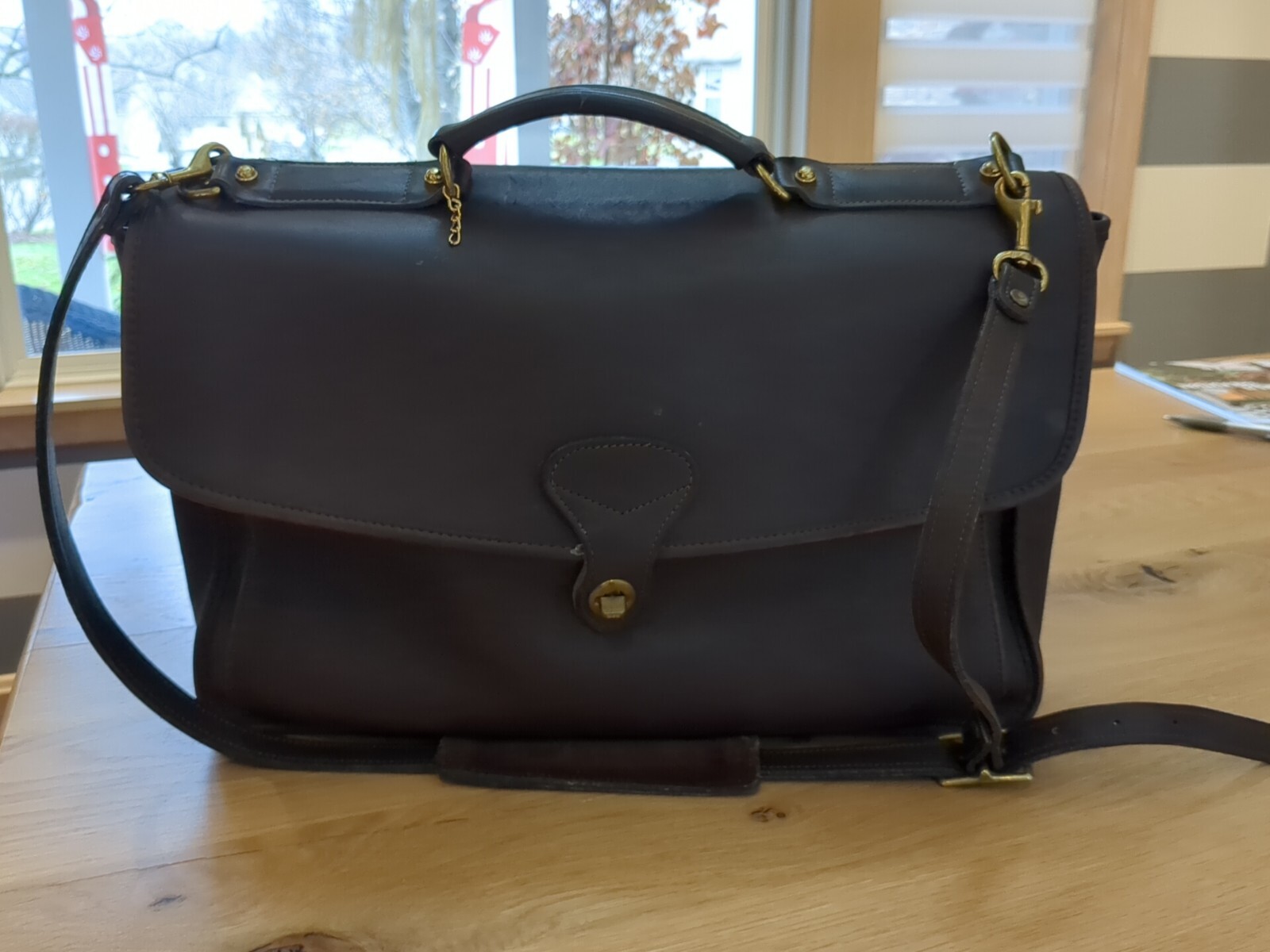 Jack Georges Mahogany Leather Briefcase Laptop Tablet Shoulder Tote Bag Attache