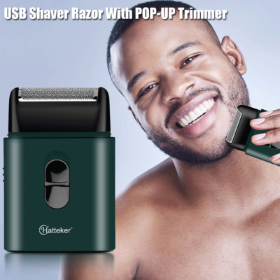 Hatteker Electric Men's Beard Shaver Mini Pop-Up Trimmer Razor USB Rechargeable