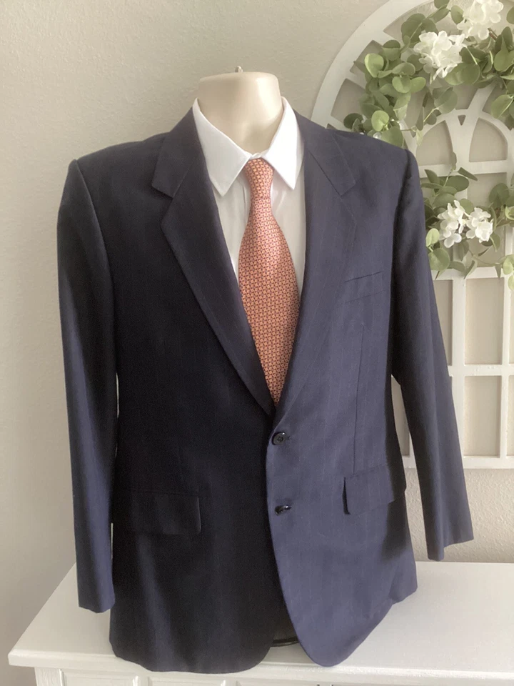 ALEXANDER  2 Btn ALL WOOL 2 Pc SUIT Sz 40R 34 X 30 Navy Blue Striped Sharp! - Image 2 of 4