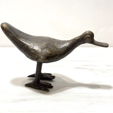 Vintage Bronze Flat Billed Bird Duck Hand Carved Primitive Folk Art Sculpture