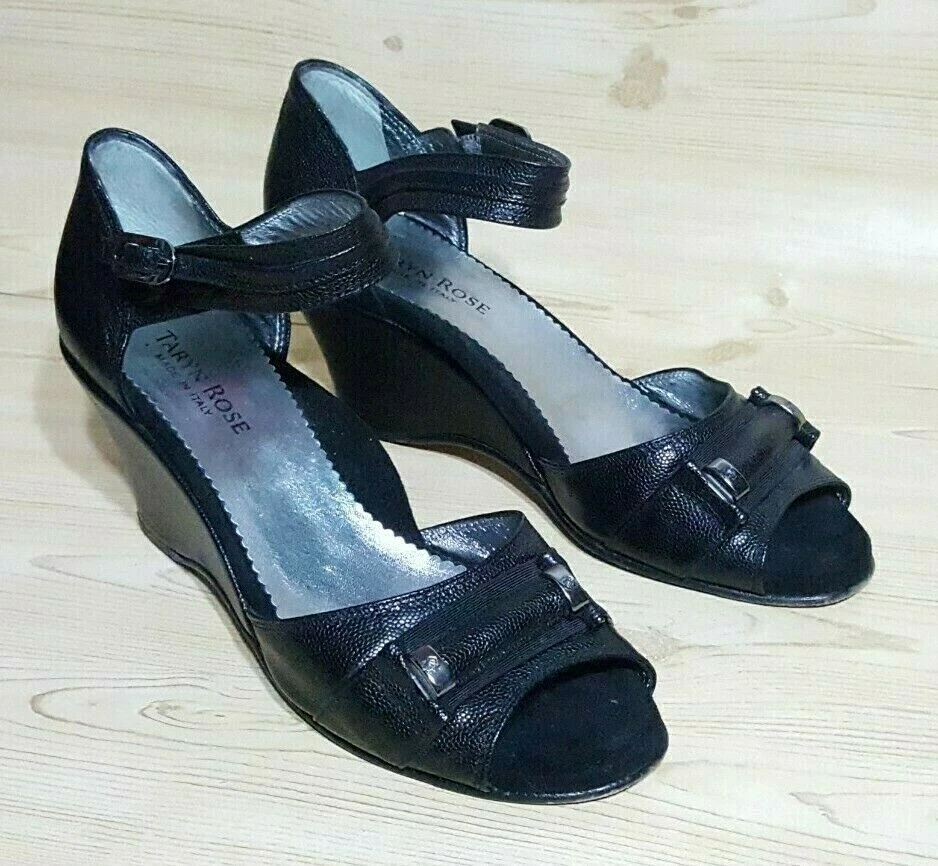 Sandalias Taryn Rose negras con correa al tobillo y punta abierta para mujer talla 7/37 Foto 3 de 4