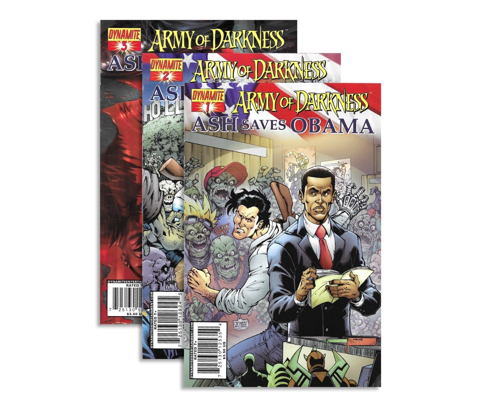 Dynamite Comics ARMY OF DARKNESS: ASH SAVES OBAMA #1, #2A, #3A Comic Lot, 2009