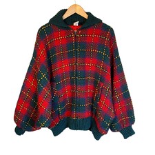 Branigan Weavers Jacket Women Xl Wool Knit Tartan Plaid Dolman Sleeve Cozy