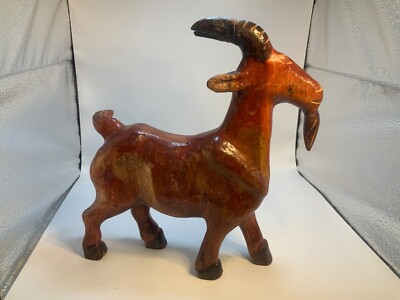 VTG Wooden Hand Carved Hand  Billy Goat Farm Art Figurine Collectible