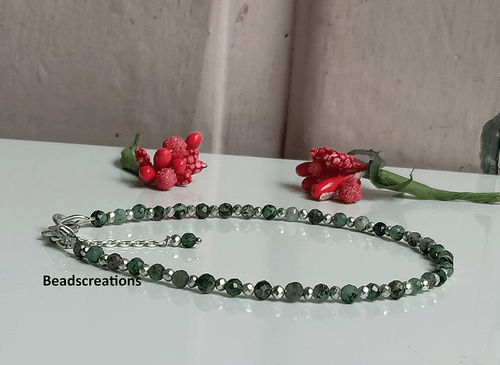 Shine Ruby Zoisite and Silver Pyrite Beads Bracelet Faceted Ruby Beads Gift Her - Picture 3 of 5