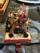 Holiday Home Santa On Reindeer Woodland Christmas Stocking Hanger Pine Trees