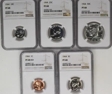 1964 5 Coin Proof Set PF 68 NGC 50c - 1c