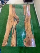 Made To Order Acacia Wood Green Epoxy Resin Rectangle Table Top Handmade Decor