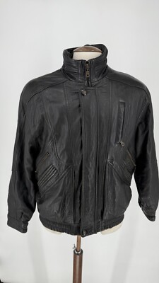 San Diego Classics Herren Black Leather Bomber Jacket Size S 23  PTP