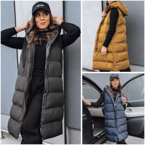 Women's Quilted Vest Long Vest Quilted Bodywarmer Hooded Zipp DSTREET S-2XL - Picture 1 of 13