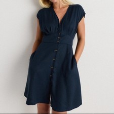 Quince Vintage Wash Tencel Button Front Dress Size Small Navy Blue