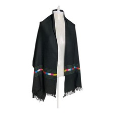 Black Wool Shawl Stole Wrap Scarf Kashmiri Embroidered Soft Warm Boho 22 By 72