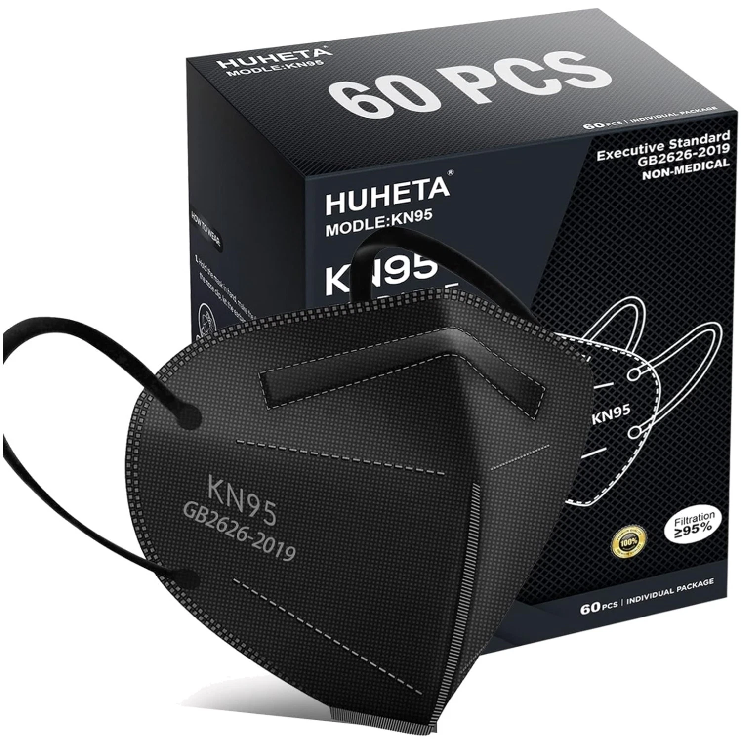 KN95 Masks Pack, 60 Count, High Filtration Efficiency
Opens in a new window or tab