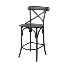 Mercana Etienne 26.25" Seat Height Black Wood Seat Black Metal Base Stool