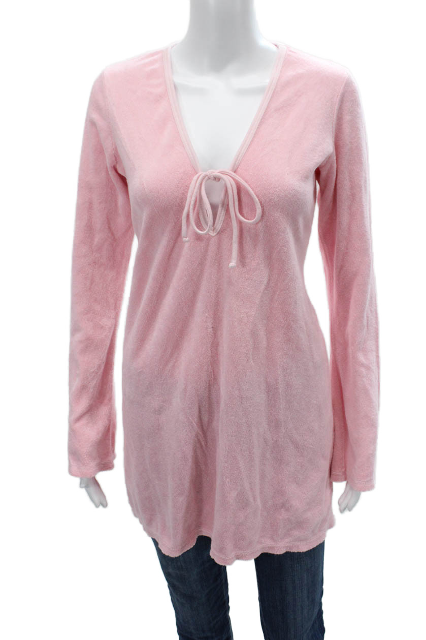 Juicy Couture Womens Tops Long Sleeve V-Neck Pink Cotton Blend Size LFree Shipping in US $100+ Orders | $6.95 Orders Below