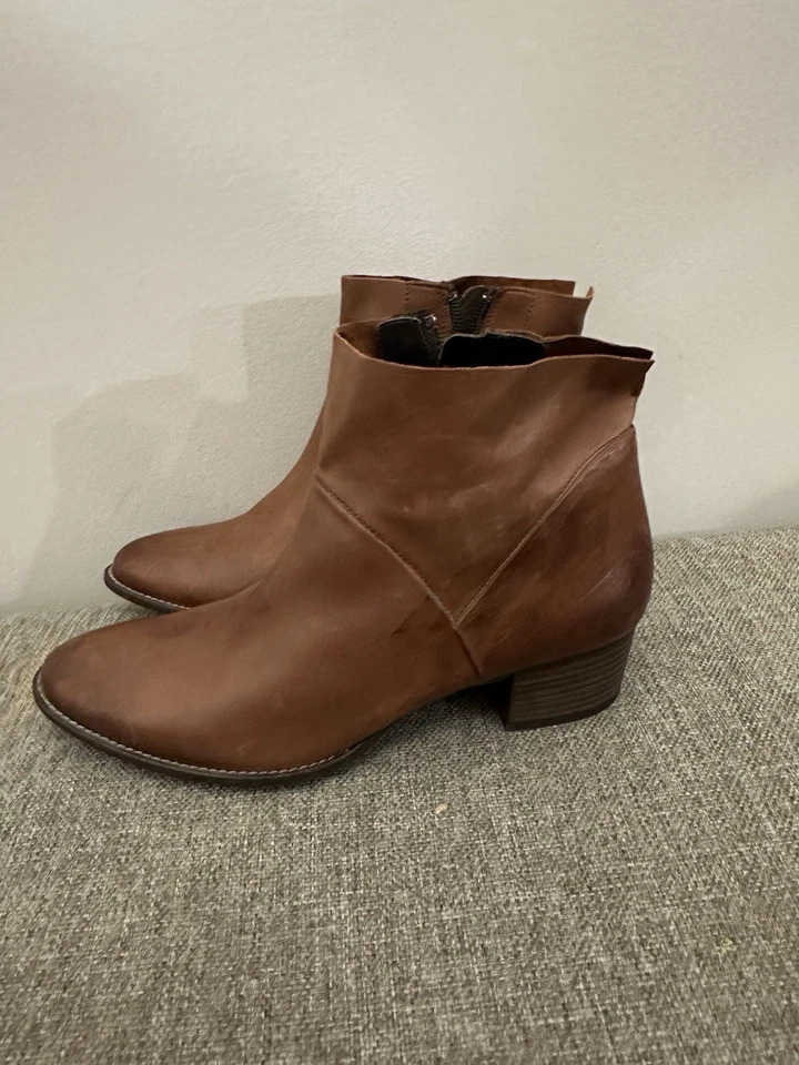 Botines Paul Verde Cuero Marrón Tacón Cremallera Talla 6.5 Foto 3 de 4