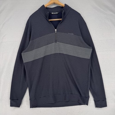 Travis Mathew Sweatshirt Mens XL Blue Striped 1/4 Zip Mock Neck Golf Pullover