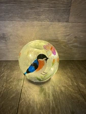 Blue Bird Floral Crackle Glass Lighted Globe LED Hand Painted Tabletop Lamp