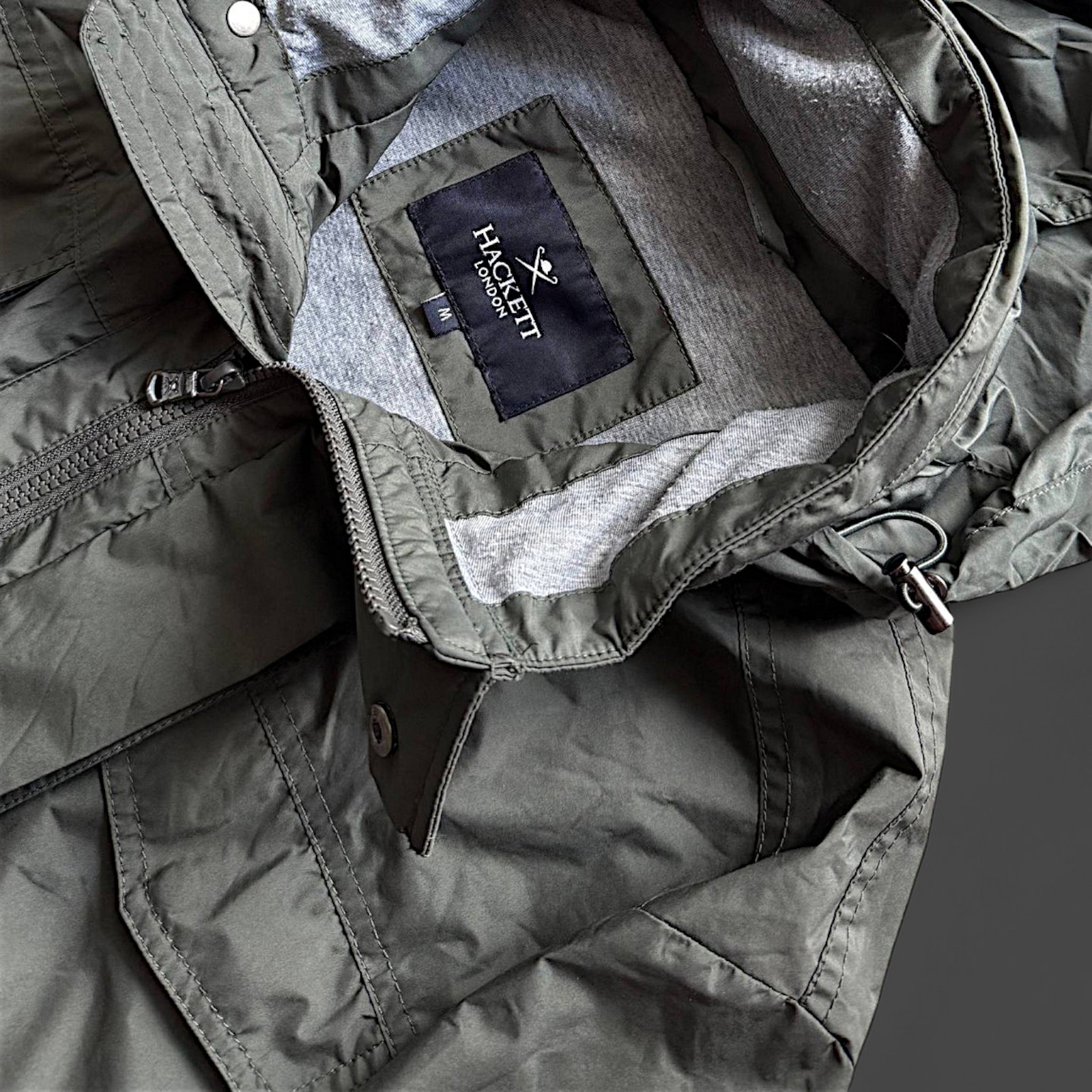 Hackett London Raincoat Jacket Olive Nylon Size M Gently Used Excellent image 2