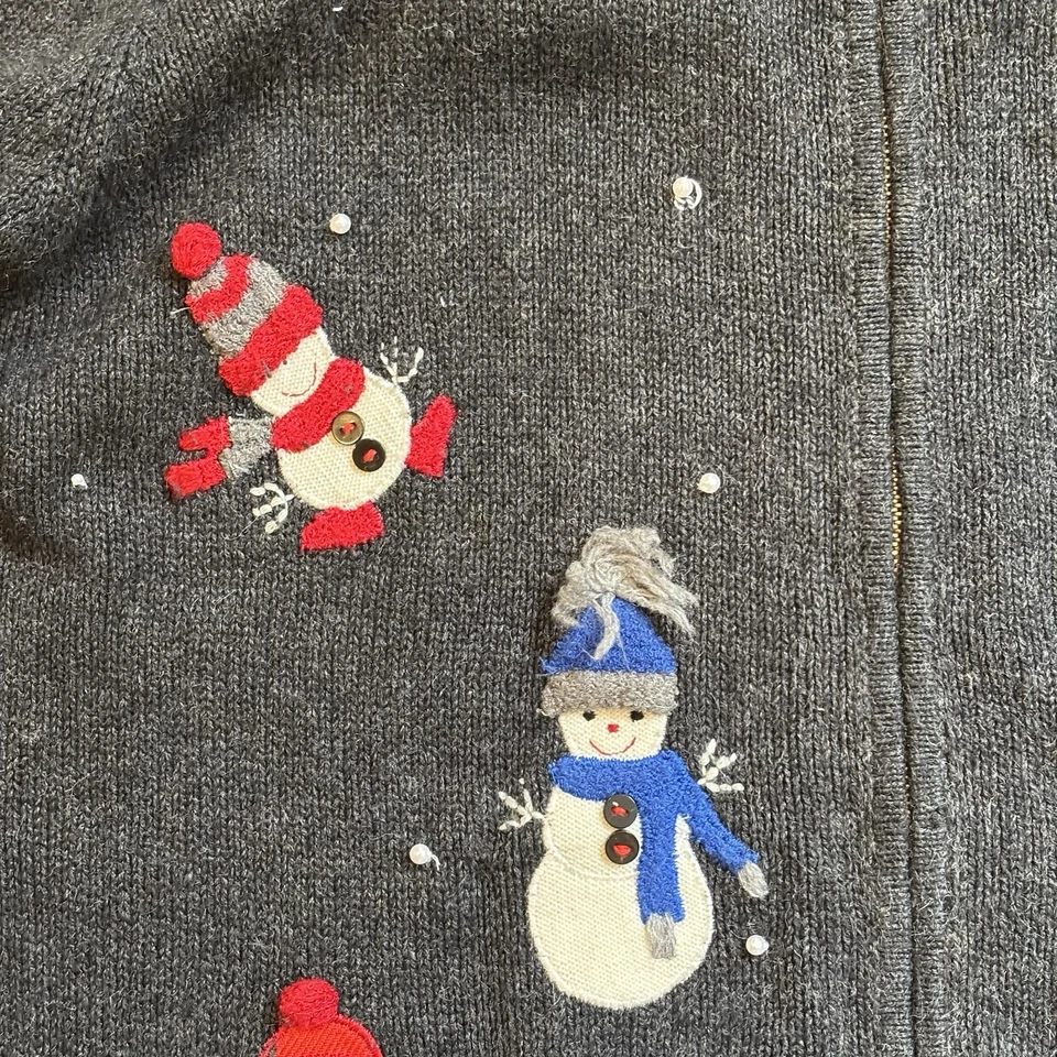 Suéter de Natal vintage anos 90 Crazy Horse Liz Claiborne feminino bonecos de neve grandes - Imagem 4 de 4