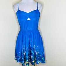 L'Amour Nanette Lepore Dress 9 Juniors Fit & Flare Blue Rainbow Fish Aquarium