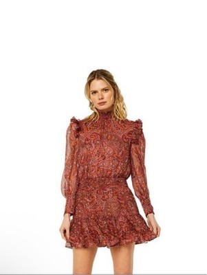 Misa Los Angeles Gianna Bohemian Paisley Chiffon Mini Dress Women s Sz Large New