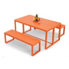 3-Piece Patio Dining Set Outdoor Aluminum Picnic Table with Benches