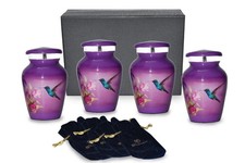 Bold  Divine Purple Hummingbird Keepsake Urn for Ashes  Set of 4  3.5 Cubic I