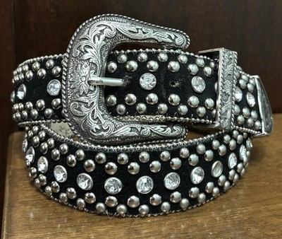 Guess Black Faux Suede Bling Belt Sz S/30 1-7/16”Wide  display picture 2
