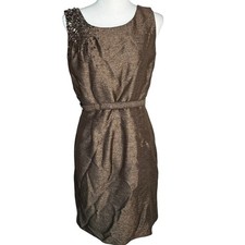 ANTONIO MELANI New Size 8 Bronze Metallic Sleeveless Beads Jewel Belt Midi Dress