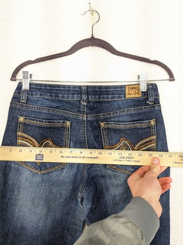 0318 - l.e.i. Ashley Lowrise Boot Cut Blue Denim Jeans Juniors Size 5 - Picture 12 of 17