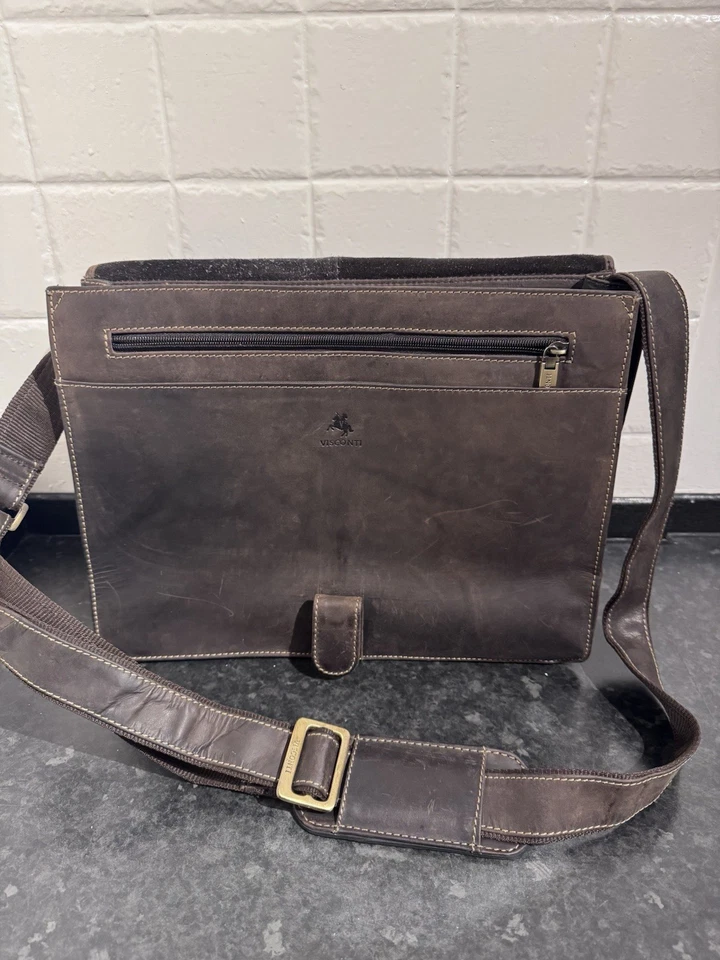 Visconti Brown Leather Laptop Messenger Shoulder Documents Bag Satchel RRP £100 - Image 2 of 4