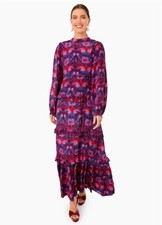 Oliphant Exclusive Blue Kazak Mock Neck Maxi Dress Small