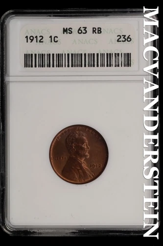 1912 Lincoln Wheat Cent-ANACS MS 63 RB Gem BU No Reserve #SLL547