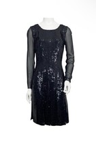 Oscar de La Renta Runway RTW Fall 2012 Black Sequin Car Wash Pleat Dress-Size 2