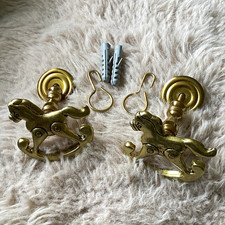 Hallis Hudson Brass Rocking Horse Curtain Holdbacks Pair Gold Wall Fixings