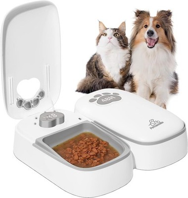 Automatic Pet Feeder for Cats and Dogs, 2 in 1 Upgraded-chip Timed Dry Pet Fo...