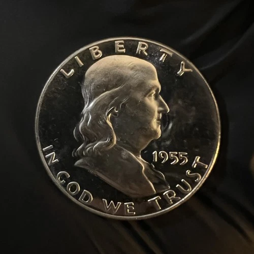 1955 Franklin Half Dollar Proof Uncirculated Nice Frost Cameo and deep mirror